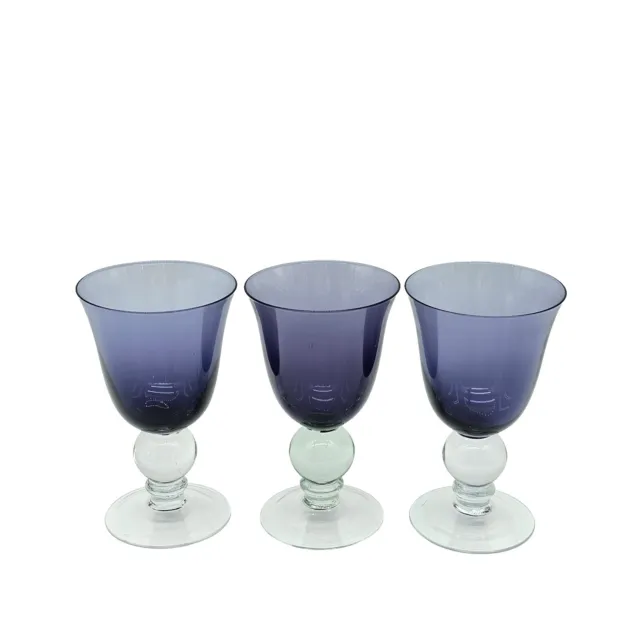 Artland Iris Art Glass Goblet Water Wine Barware Glasses Amethyst Purple Set 3