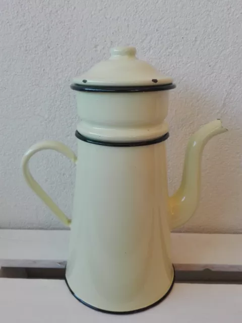 Cafetera Tetera Porcelana Esmaltada Amarilla Vintage Antigua Francesa 2