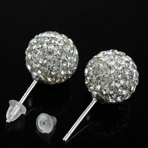 Wholesale Sparkle Czech Crystal Round Disco Ball Silver Stud Earrings 10mm 12mm