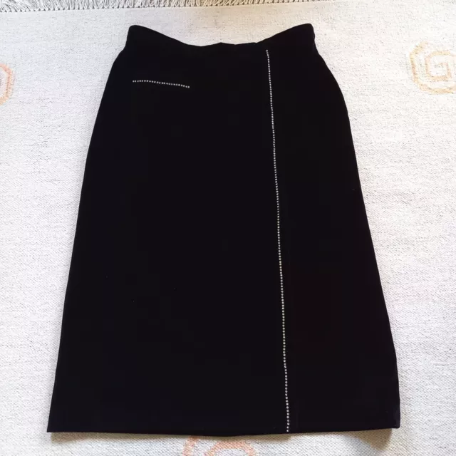 Erica Blanck Velvet Skirt Size M Medium Black Diamante Lined Italian