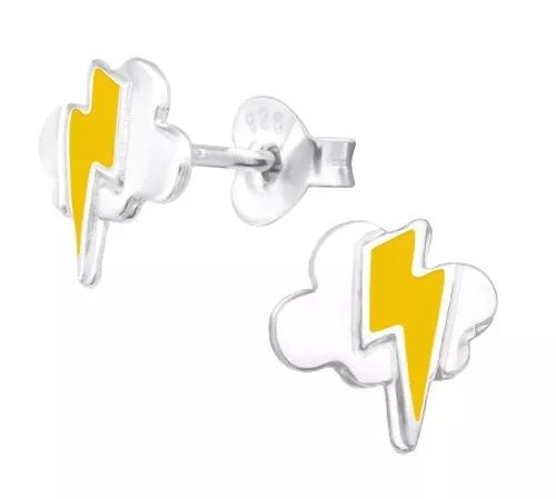 925 ECHT SILBER  🗲 Ohrringe Ohrstecker Wolke mit Blitz 8 mm