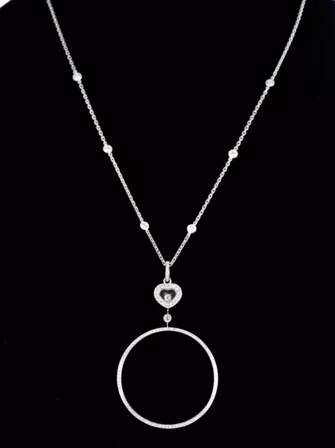 Chopard 18K White Gold Happy Floating Diamond Pave Heart Circle Pendant Necklace