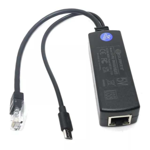 Active PoE Splitter Power Over Ethernet 48V to 5V 2.4A Micro USB 4 Raspberry Pi