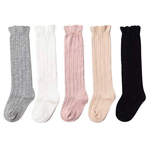 5 Pair Pack Baby Girls Boys Uniform Knee High Socks Infants Baby Tube Ruffled