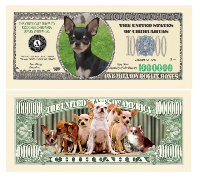 1 Million Dollar Souvenier Schein  Chihuahua  Hund