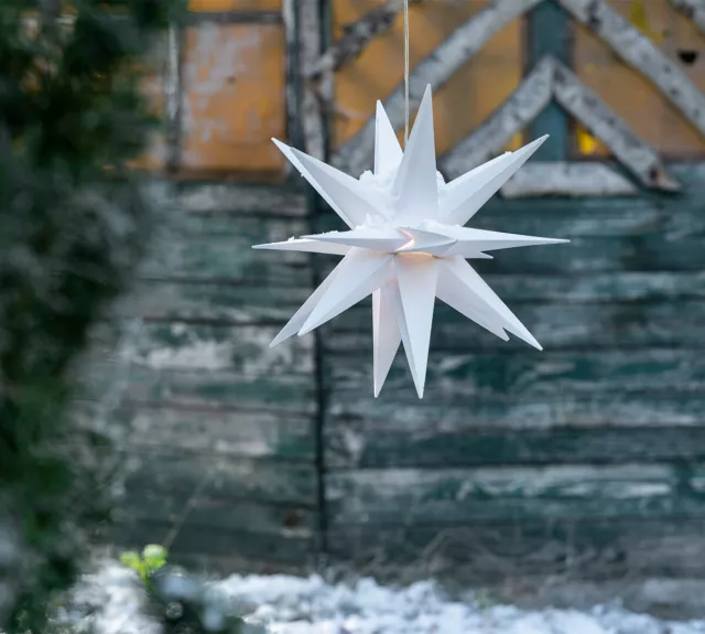 LED Weihnachtsstern weiß 25 cm mit Timer 3D Außenstern Leucht Stern Faltstern