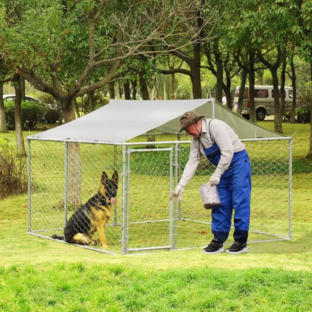 90”W Outdoor Kennel Metal Dog Cage Fence Chicken Coop Hen House Playpen w/Cover 2