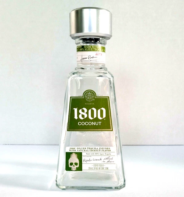 Reserva Tequila EMPTY .375 ML Bottle 1800 Coconut, Skull, Silver Cap, Green