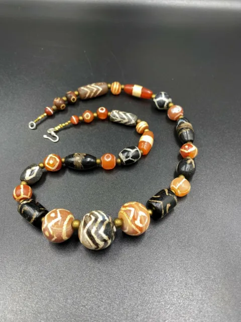 Etch carnelian  and Agate beads Antique Himalayan 8