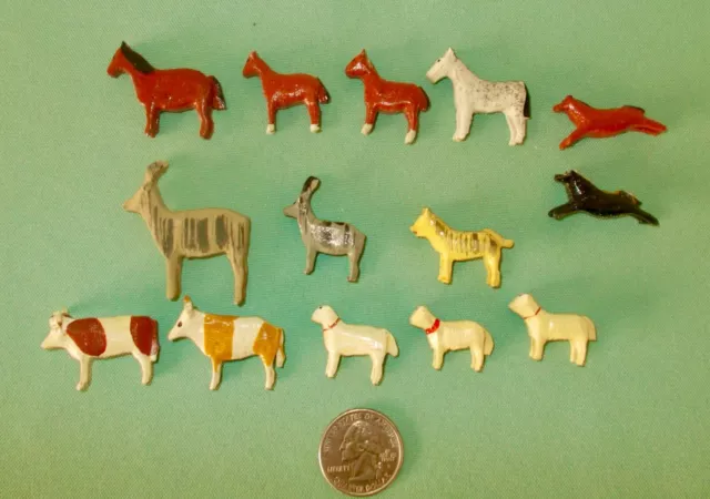 Vtg Antique Erzgebirge Wooden Miniature Farm Animals Set of 14  from DDR Germany