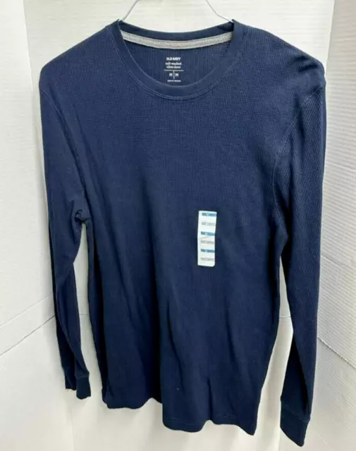 Old Navy T-Shirt Mens Medium Navy Blue Long Sleeve Waffle Knit