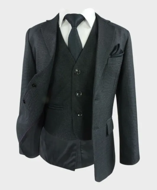 Page Boys Wedding Communion Prom Charcoal Grey Tailored Fit Textured Suit Set