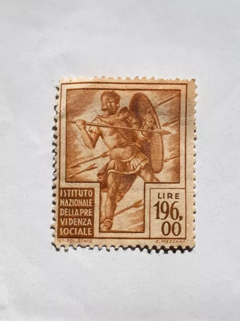 MARCA DA BOLLO 196 Lire, “Guerriero” INPS Italia. Originale Anni 50, nuova,gomm.