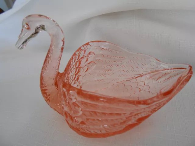 Fenton Peachy Pink Swan Open Bowl-Dish, Art Glass.