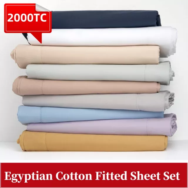 2000TC 100%  Egyptian Cotton Fitted Sheet Set King Single Double Queen Size Bed