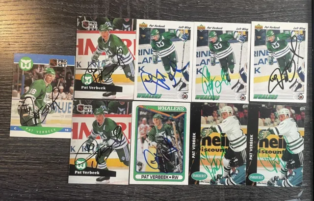 9 Pat Verbeek Hartford Whalers Signed Autographed Auto Cards NHL