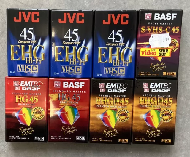 8x VHSC Kassetten: 3x JVC EHG 45 + 5x BASF Cassette Tape - Neu & OVP