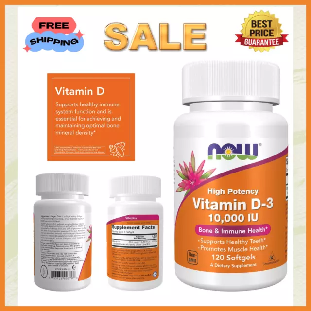 now foods highest potency vitamin D-3 10000 IU 120 softgels bones structural