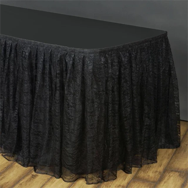 BLACK 21 feet Lace Polyester TABLE SKIRT Tradeshow Wedding Catering Decorations