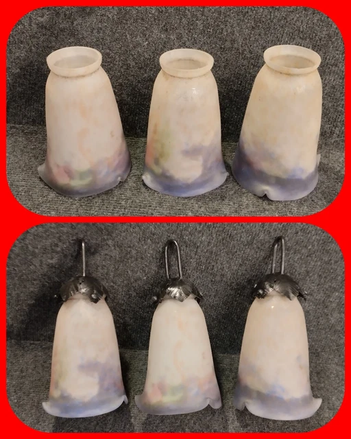 Lot 3 Tulipes Muller Frères Lunéville Verre Marmoréen Lustre Art Nouveau