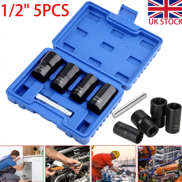 1/2" Locking Wheel Nut Remover Set Stud Bolt Impact Twist Socket Extractor Tool