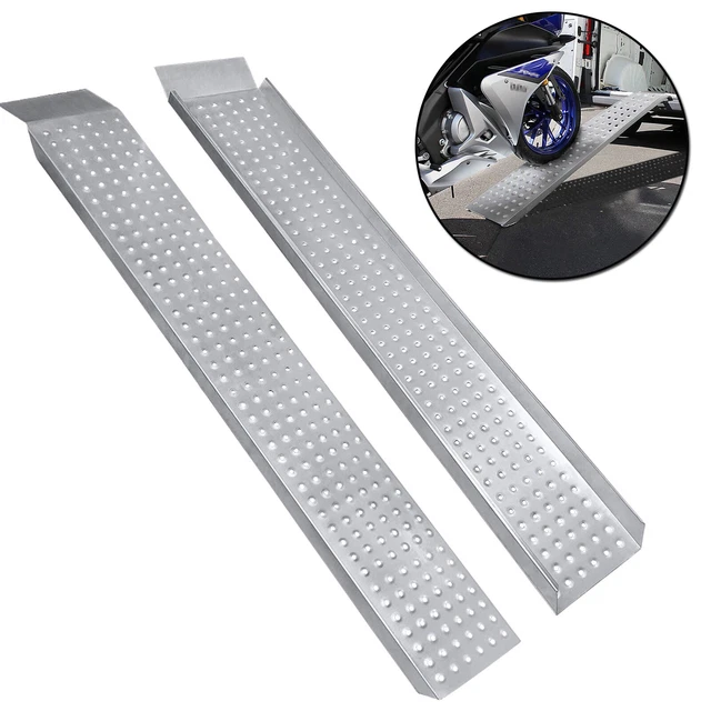 AREBOS 2X Rampe d'accès Rampe de chargement moto Rail de chargement acier galvanisé 200kg par pièce, 400kg par paire Argent | Leroy Merlin