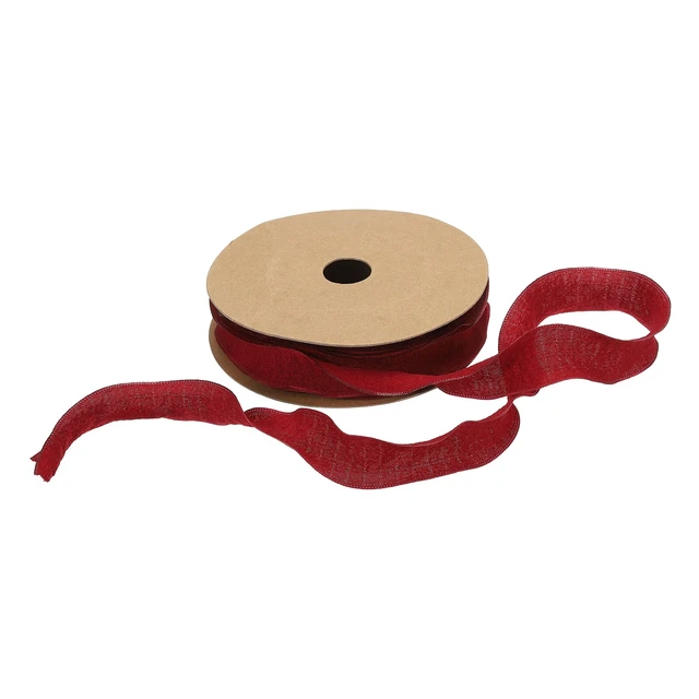 Cinta satinada de doble volante de 1 pulgada 10 yardas rojo borgoña color liso