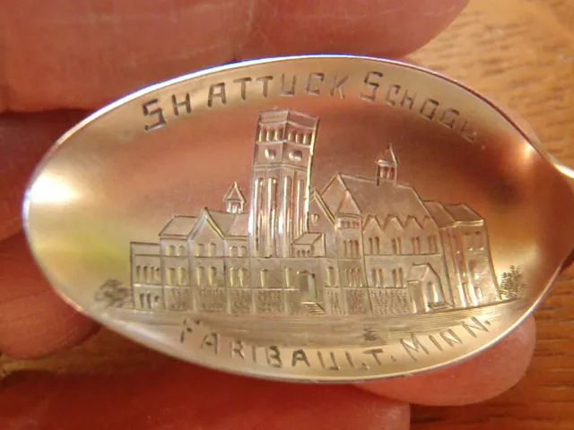 VTG. 1902 SHATTUCK SCHOOL FARIBAULT MINN. Sterling Silver Souvenir Spoon ETCHED