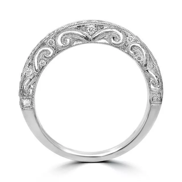 Art Deco Round Lab Created Diamond Half Eternity 14K White Gold Filled Gift Band 3