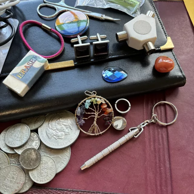 Job lot house clearance Misc Items Pendant cufflinks coins Keyring Stone Random