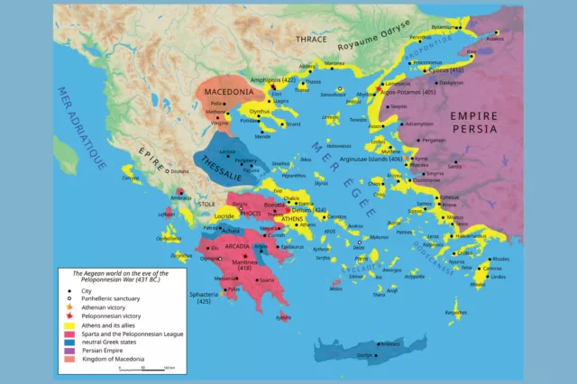 Poster, Many Sizes; Map of Ancient Greece, Peloponnesian War, Athens and Delian