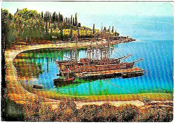 Cartolina - SAN VIGILIO- Lago di Garda (VERONA) Baia delle Sirene ,Galeone- 1966