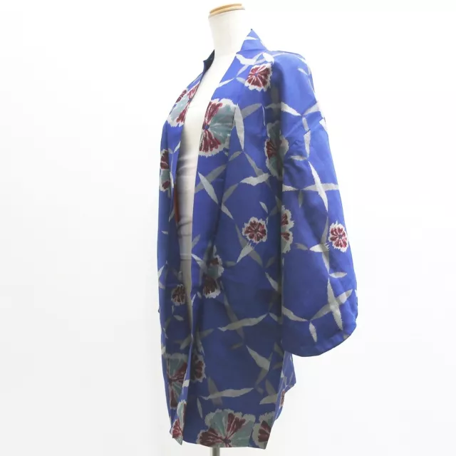 9099D3 Silk Vintage Japanese Kimono Haori Jacket Flower Meisen