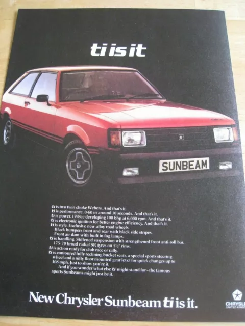 Chrysler Sunbeam Ti Red Car Uk Poster Advert Ready Frame A4 Size File N