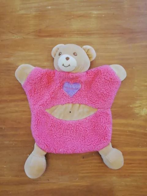 Doudou Takinou Ours Marron Beige Rose Violet Marionnette Cœur Coeur