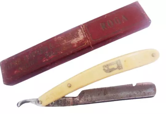 ESTAS SOLINGEN 66 RASOIO A MANO IN SCATOLA Barber razor knife  aluminium 1940s