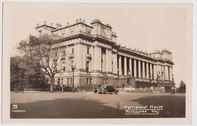 VICTORIA: Parliament House, Melbourne real photo vintage postcard, c.1940s