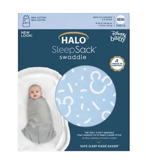 HALO SleepSack swaddle 100% cotton, Disney Baby confetti Mickey blue small 3-6m