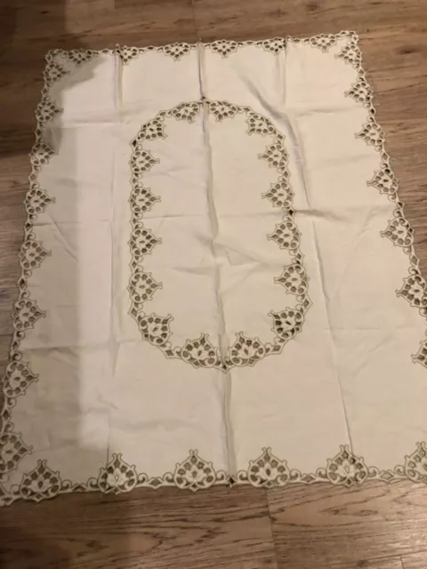 Vintage Linen Cutout Rectangle Tablecloth  Embroidery 50"X64