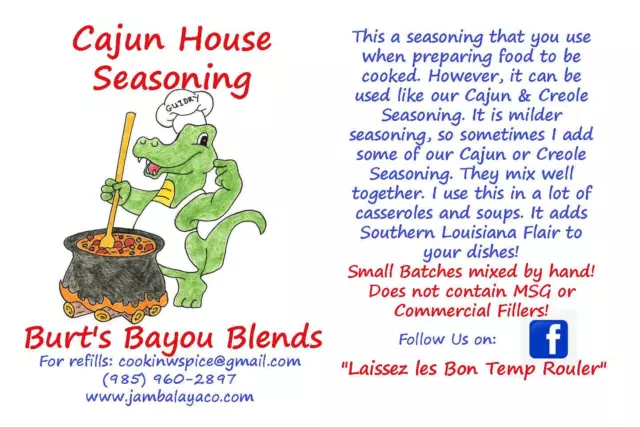 Cajun House Seasoning, Burt's Bayou Blends Cajun House Seasonings