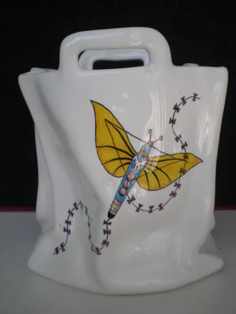 Vase Panier Porcelaine Italie Venise Cerf Volant Papillons Signee