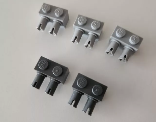 5 LEGO Modified 1 x 2 with Pins Bricks 30526 53540 light & dark bluish grey gray