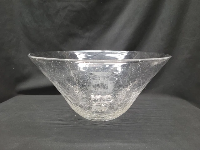 Large Blenko crackle glass bowl 13.75 inch  BLOWN GLASS CENTERPIECE #5113