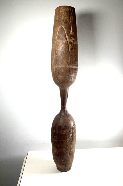 Antique Vtg Primitive African Carved Turned Wood Large Pestle (No) Mortar 24"