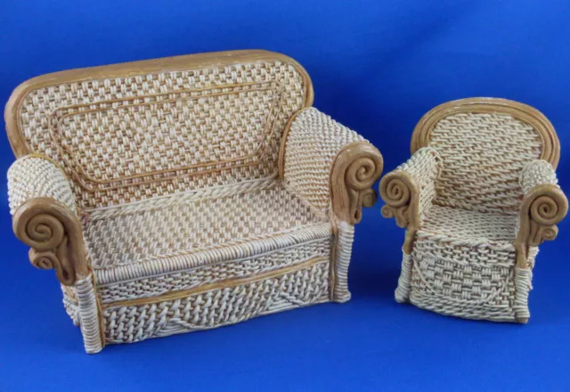 RARE Vint/Retro WICKER BEARS Heavy RESIN WOVEN WICKER/RATAN Miniature Furniture 2