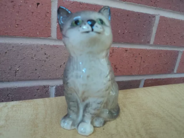 Vintage Beswick/Doulton Grey Striped Gloss Persian Cat/Kitten - Looking Up(Mint)