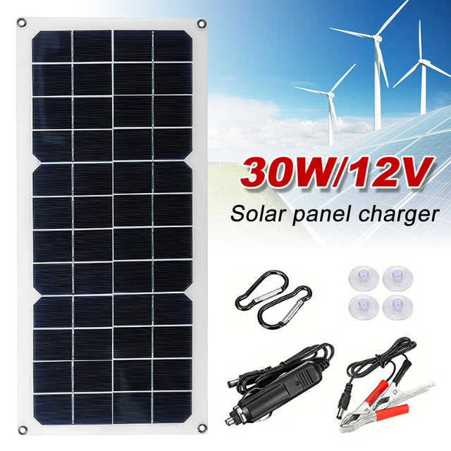12V 30W PORTABLE Solar Panel Car Van Boat Caravan Camper Trickle ...