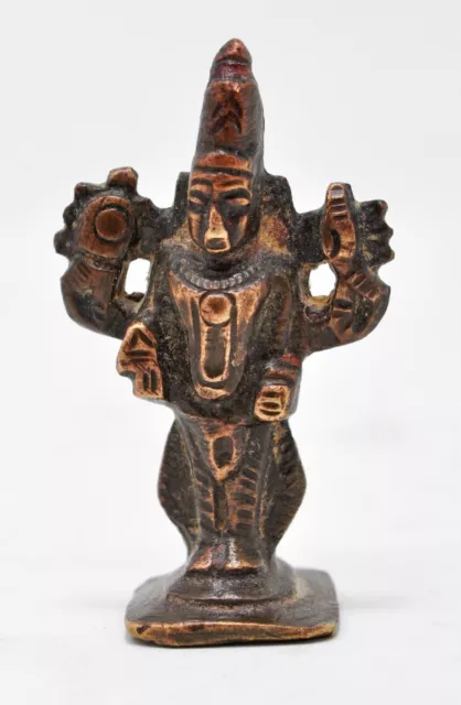 Antik Messing Gott Vishnu Idol Figur Original Alt Handgefertigt Fein Graviert