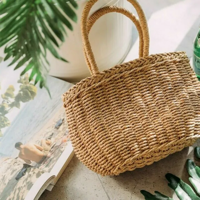 Lady Straw Basket Bag Wicker Handbag Rattan Summer Beach Boho Holiday Casual New