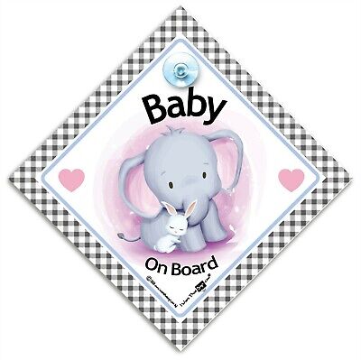 Bebé A Bordo Coche Firmar, Bebé Elefante Y Conejo Bebé a bordo de signo